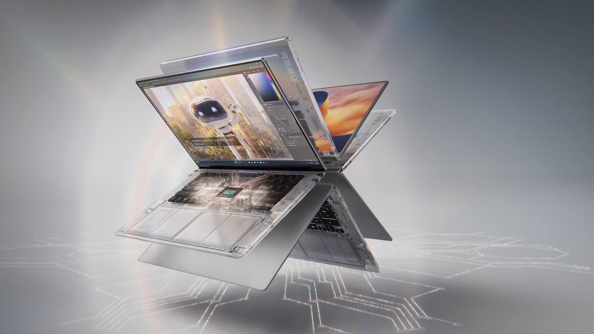 NVIDIA RTX Spark laptop shown open and in a transparent cutaway with the N1X chip at the centre of the board