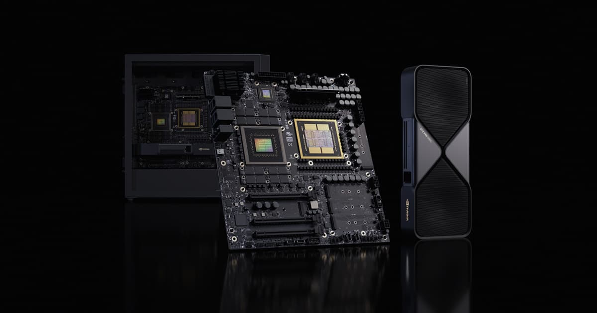 NVIDIA DGX Station GB300 baseboard beside its tower chassis and an optional RTX PRO Blackwell graphics card