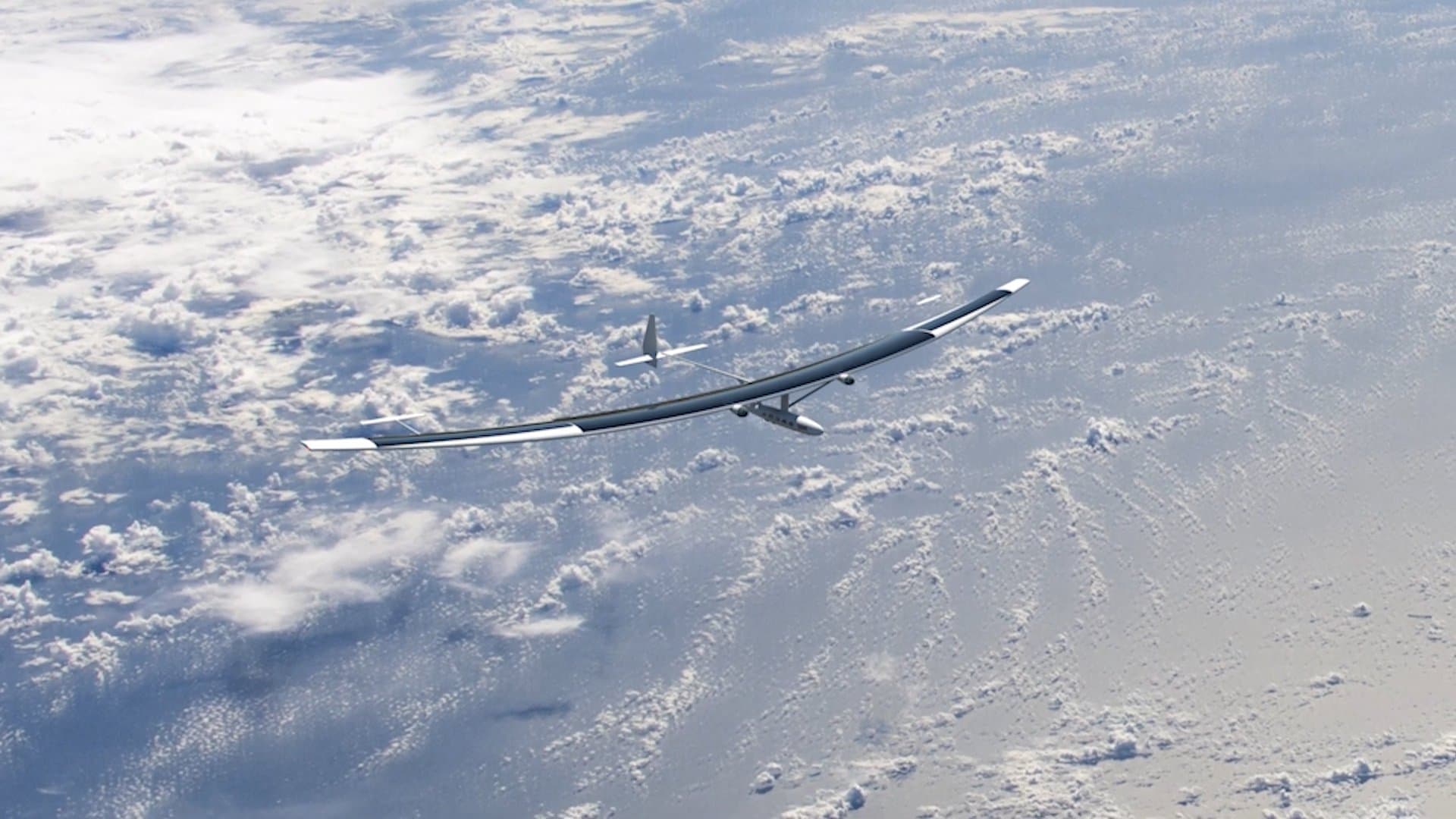 Solar-powered stratospheric aircraft with a long, slender wing flying above clouds, from the Harvard SEAS release