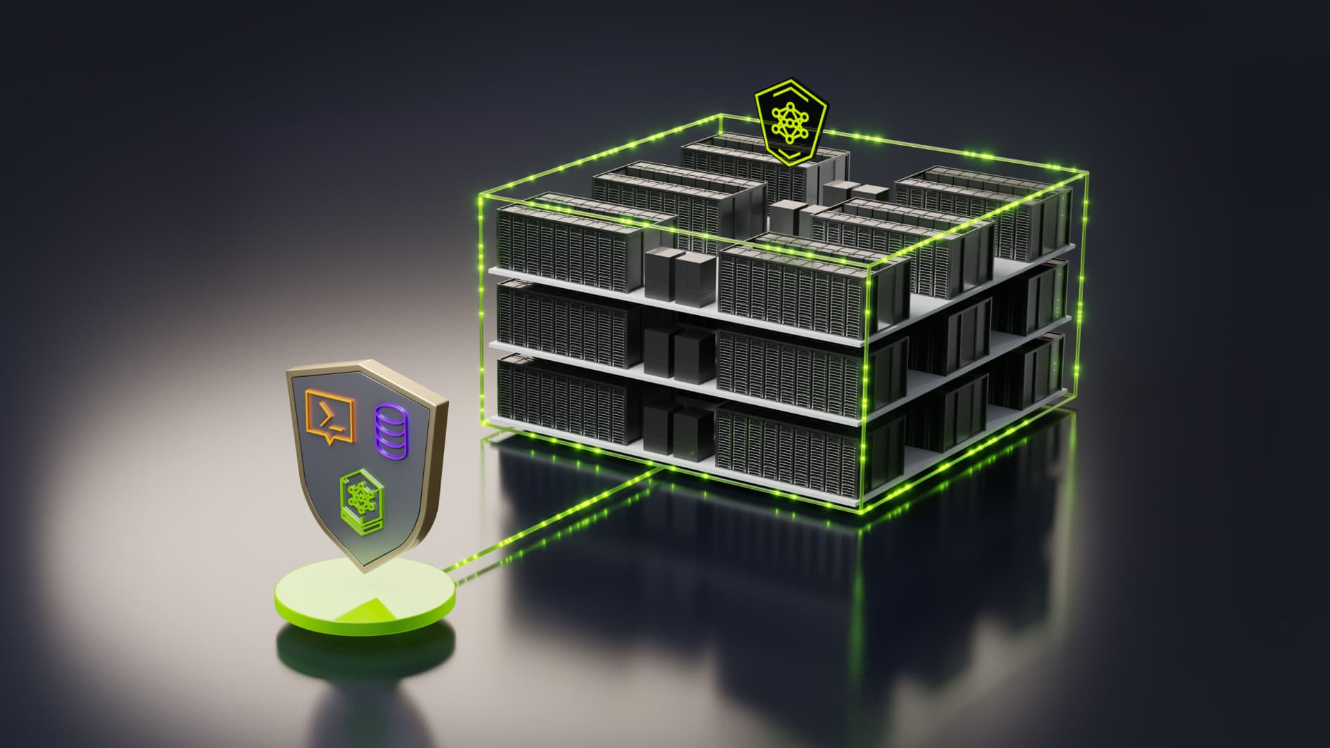 NVIDIA illustration of a shielded rack-scale GPU server cluster for NVIDIA Confidential Computing