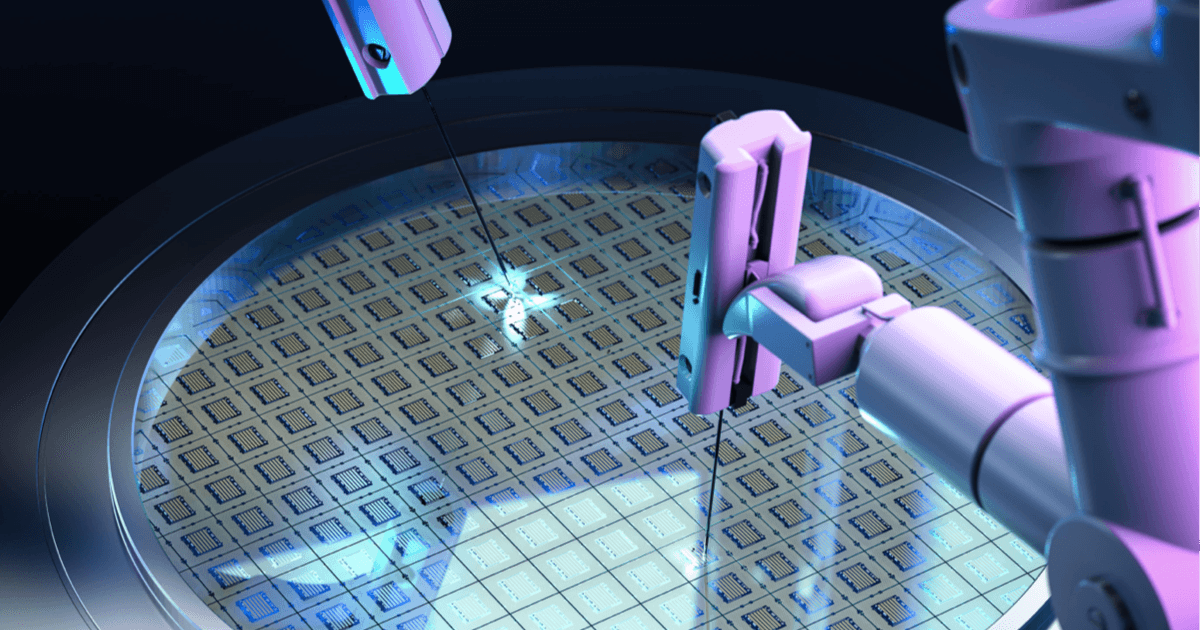 Samsung Foundry illustration of probes testing chips on a silicon wafer, from its logic process technology page