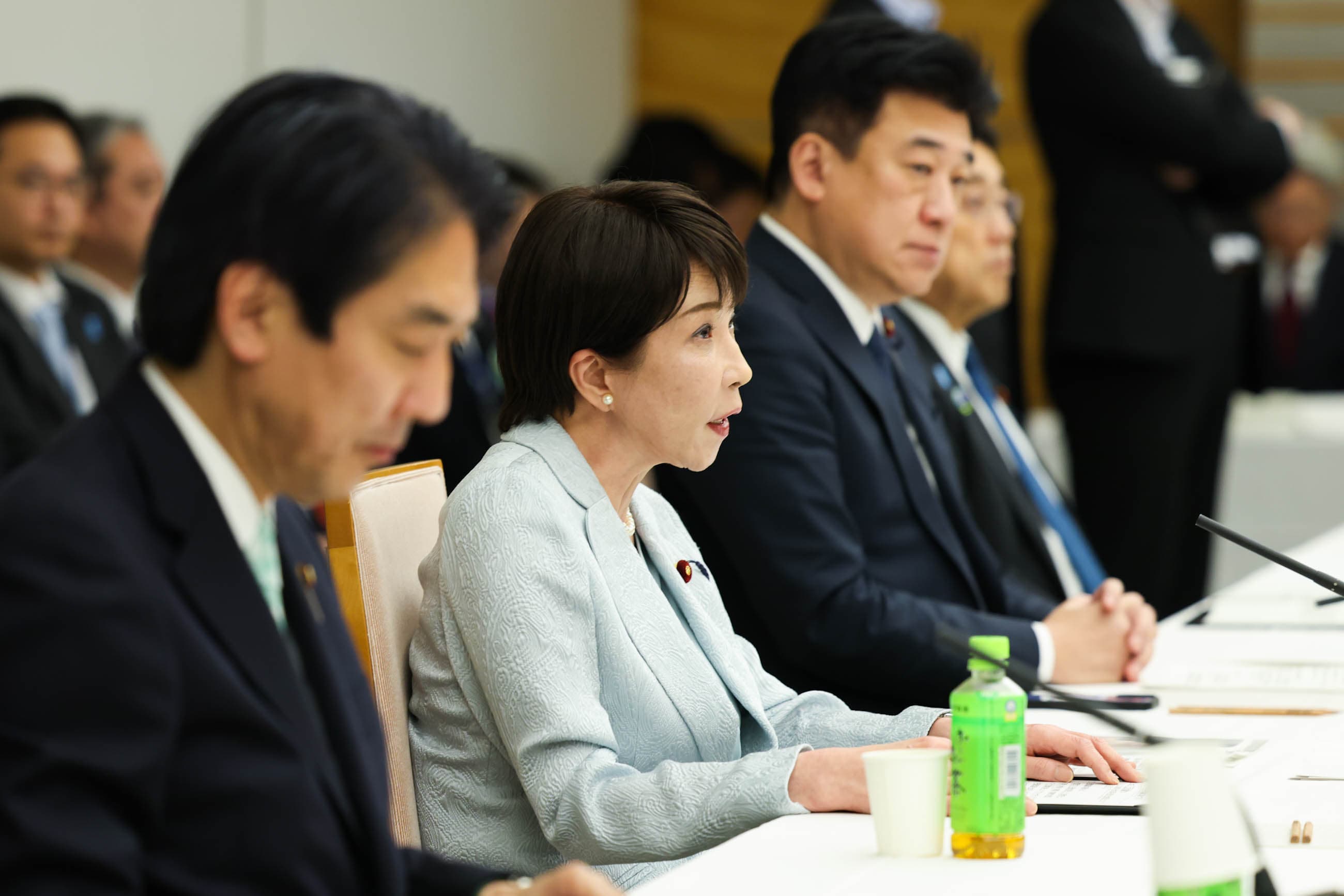 Prime Minister Sanae Takaichi speaking at a government meeting at the Prime Minister's Office in Tokyo, Oct. 29