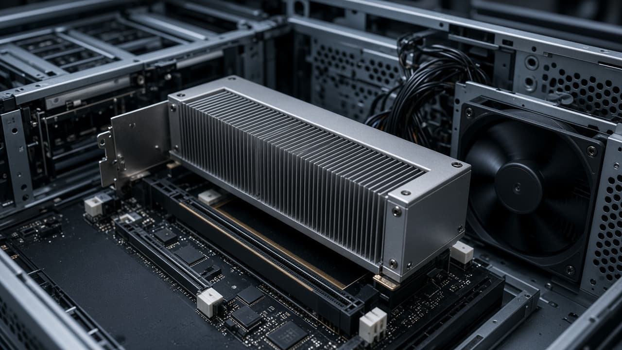 Air-cooled accelerator card with a finned heatsink in an open server chassis