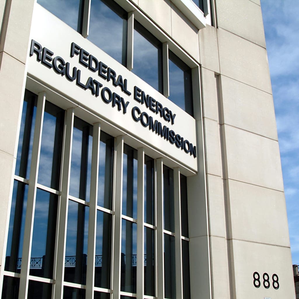 Federal Energy Regulatory Commission sign on the front of its headquarters building